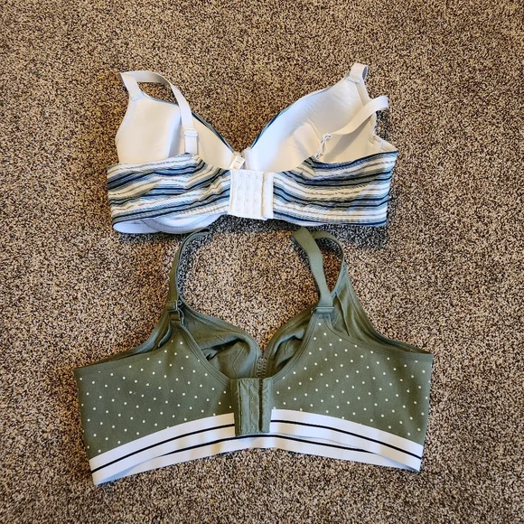 Lot Of 2 Cacique Bras Size 44D Green Polka Dot Blue White Striped Adjustable - Picture 4 of 8